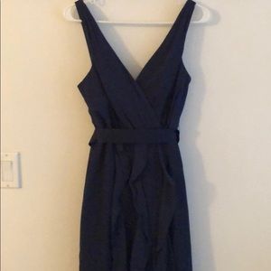 Vera Wang White V Neck Wrapped Bodice Dress